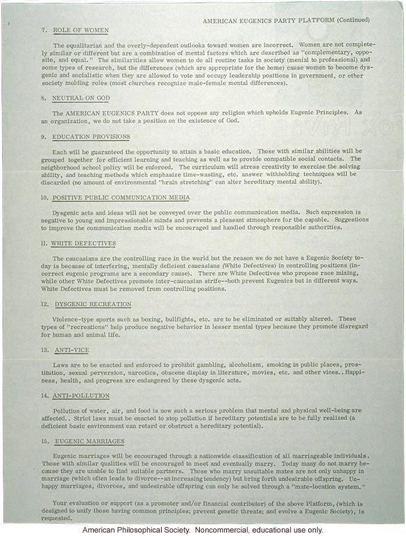 American Eugenics Party platform (1)