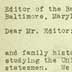 H. Laughlin's letter to Baltimore Sun about getting data on C. Bruce for racial descent study of U.S. senators