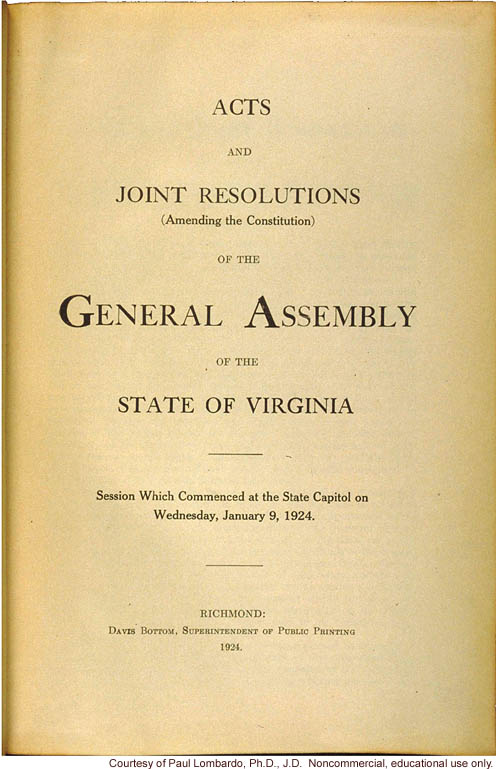Virginia Sterilization Act of 3/20/1924 (3) CSHL DNA Learning Center