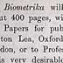 Announcement for "Biometrika, A Journal for the Statistical Study of Biological Problems," established by Karl Pearson (2)